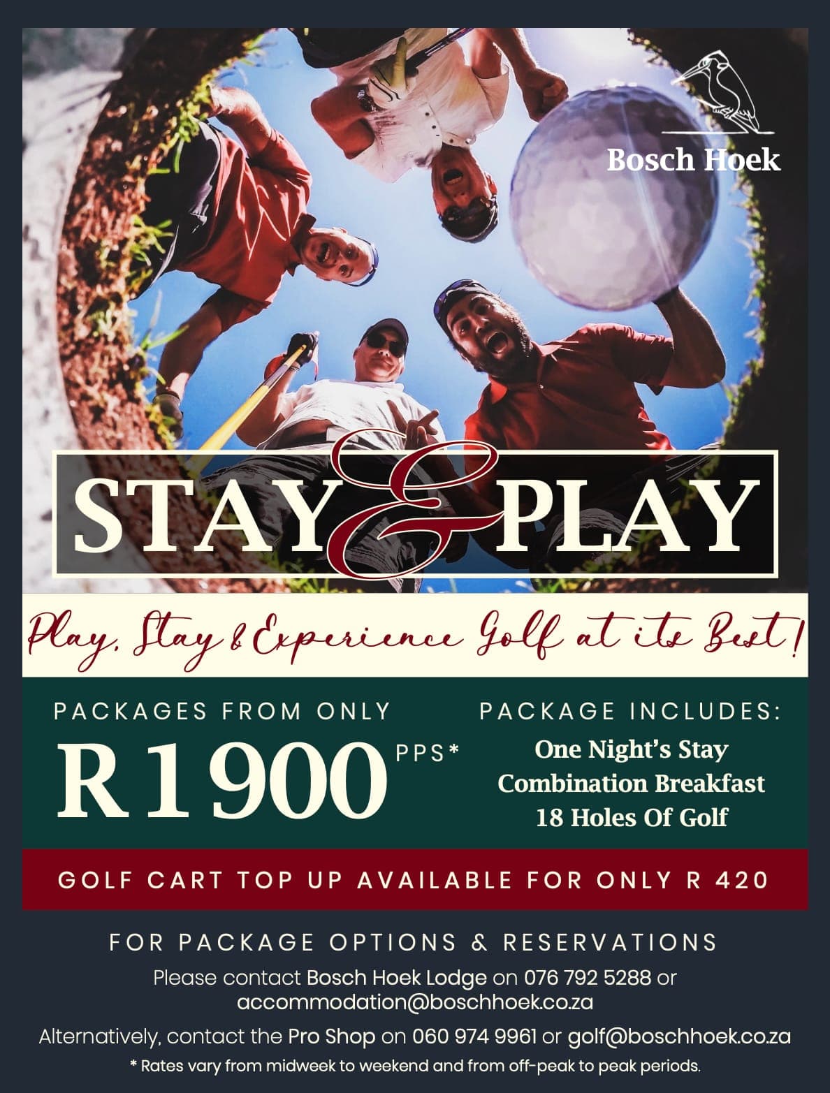Bosch Hoek Stay and Play package, R1900 per person sharing