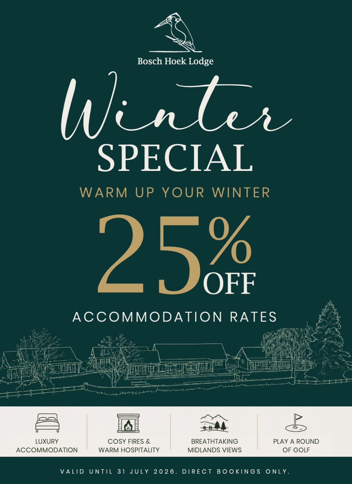Bosch Hoek Winter Special, 25 percent off accommodation rates